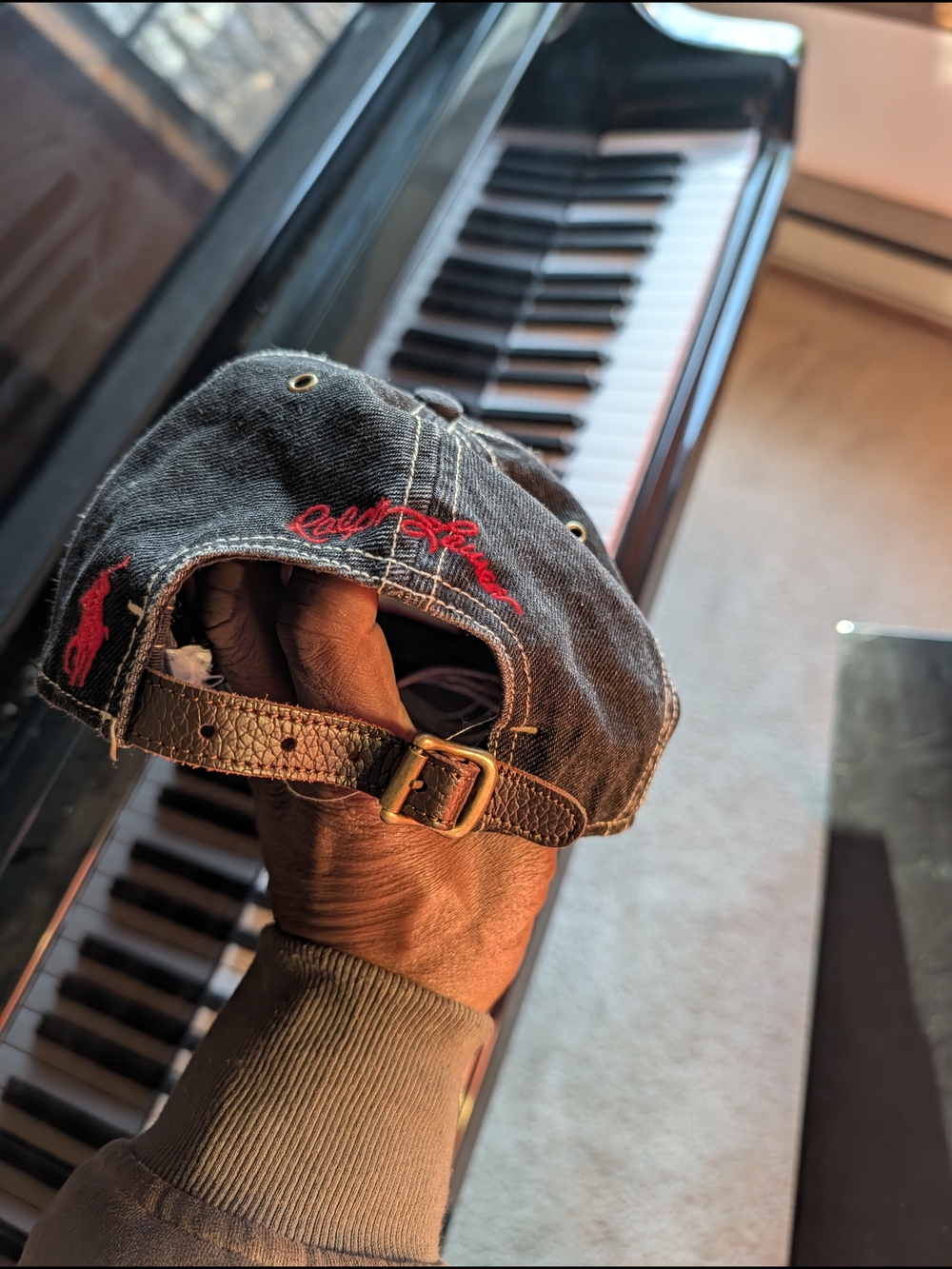 Ralph Lauren Distressed Black Denim Baseball Cap with American Flag Patch - Picture 4 of 4